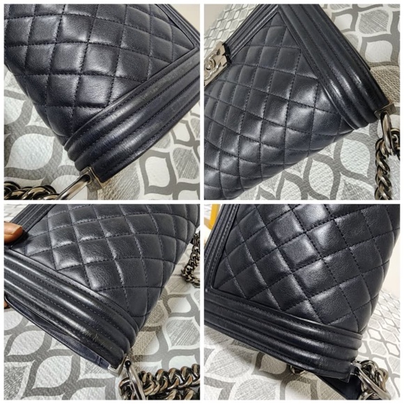 Authentic CHANEL Caviar Quilted New Medium Boy Flap Shoulder Bag Navy Blue - Picture 13 of 15